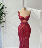 Luxury gorgeous elegant one shoulder burgundy long ball gown sexy bodycon evening dress HZ1023