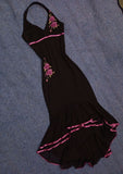 Black elegant delicate floral embroidery applique long evening dress dancing dress prom dress party dress HZ1023