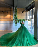 Green fashion gorgeous tube top long tulle trailing ball gown evening gown wedding dress HZ1023