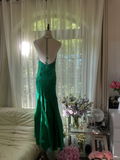 Green Gorgeous Shiny Fashion Elegant Delicate Lace Beading Long Satin Chiffon Fairy Ball Gown Evening Dress Birthday/Wedding Guest/Holiday Party Dress Prom Dress Valentine's Day Date Dress HZ1023