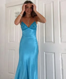 Blue Beaded Sequined Long Evening Gown Prom Dress Party Dress HZ1023
