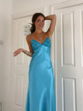 Blue Beaded Sequined Long Evening Gown Prom Dress Party Dress HZ1023
