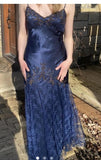 Purple Gorgeous Exquisite Applique Beading Spaghetti Strap Long Lace Ball Gown Evening Dress HZ1023