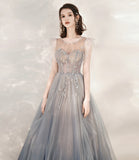 Cute tulle beads long prom dress A line formal dress HZ1023