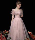 Pink tulle beads short prom dress A line homecoming dress HZ1023