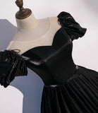 Black satin long prom dress A line evening gown HZ1023