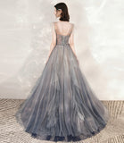 Cute tulle beads long prom dress A line formal dress HZ1023