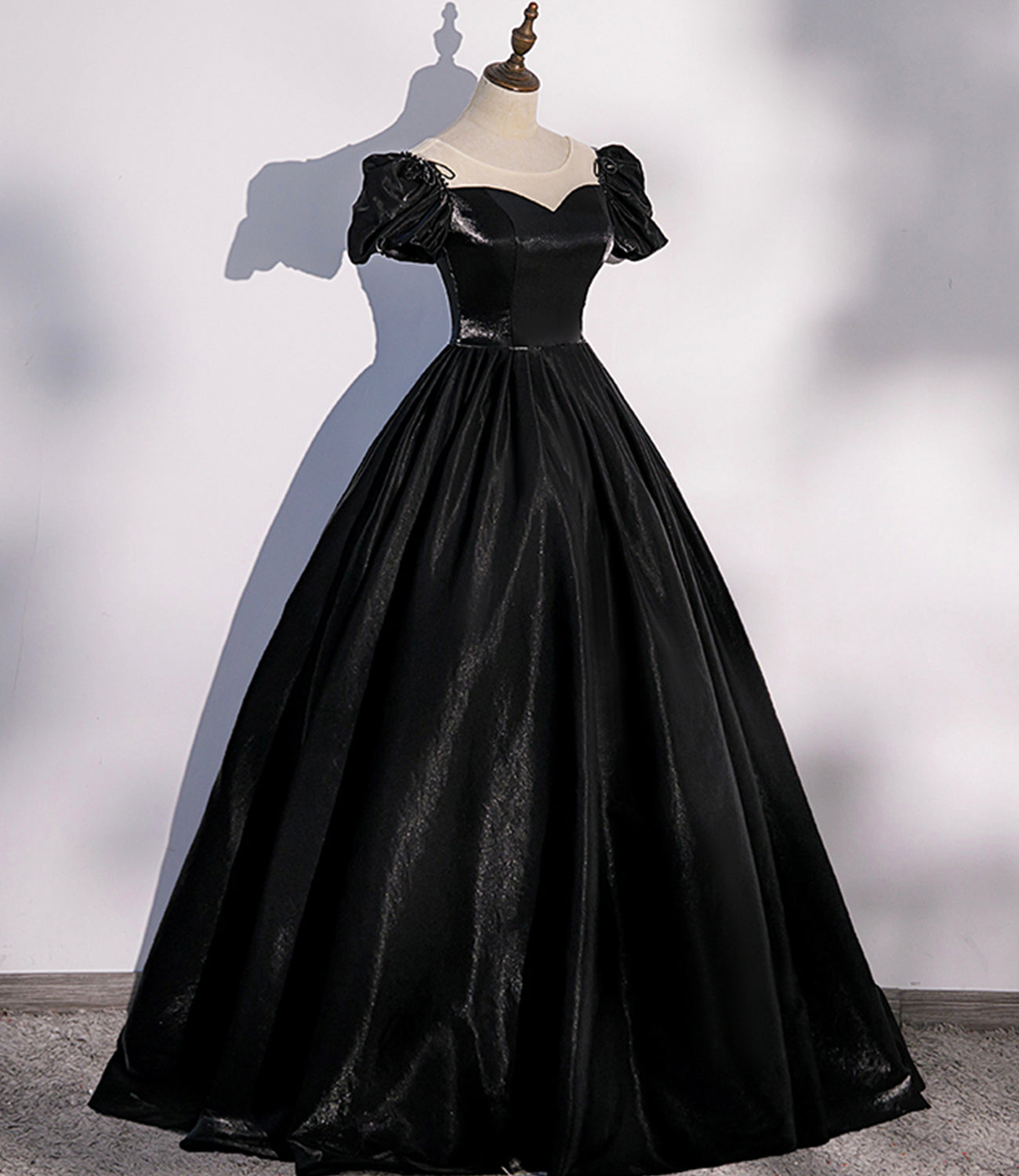 Black satin long prom dress A line evening gown HZ1023