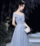 Blue tulle sequins long prom dress blue evening dress HZ1023