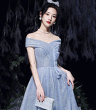 Blue tulle sequins long prom dress blue evening dress HZ1023