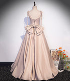 Cute satin long A line prom dress with bow HZ1023