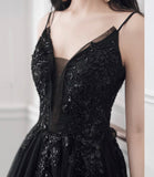 Black tulle sequins long prom dress evening dress HZ1023
