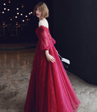 Burgundy lace long prom dress A line evening dress HZ1023