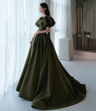 Green satin long A line princess gown formal gown HZ1023