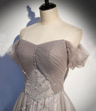 Elegant tulle lace long prom dress A line evening gown HZ1023