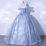 Blue tulle sequins long ball gown dress formal gown HZ1023