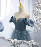 Blue tulle long prom dress blue evening dress HZ1023