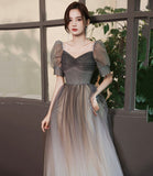 Cute tulle beads long A line prom dress evening gown HZ1023