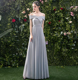 Gray chiffon long A line prom dress bridesmaid dress HZ1023