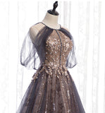 Stylish tulle sequins long prom dress evening gown HZ1023