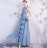 Blue chiffon long A line prom dress bridesmaid dress HZ1023