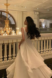 White solid color fashion elegant A-line square neck ball gown ankle length long chiffon evening gown party dress gh2737 HZ1023