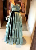 White fashion tube top elegant long floor-length layered tulle ball gown evening dress HZ1023