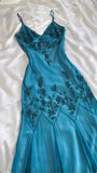 Blue shiny fashion exquisite beaded spaghetti strap long chiffon ball gown evening dress party dress HZ1023