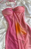 Pink Gorgeous Gradient Strapless Long Chiffon Elegant Ball Gown Evening Dress Party Dress HZ1023