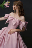 Unique Design Pink Bow Satin Long Prom Dress Princess Dress HZ1023
