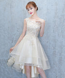 Champagne tulle lace high low prom dress party dress HZ1023