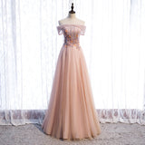 Pink tulle sequins long prom dress formal dress HZ1023