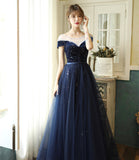 Blue velvet tulle long prom dress evening dress HZ1023