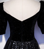 Elegant tulle sequins long prom dress black evening dress HZ1023
