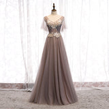 A line v neck lace long prom dress HZ1023
