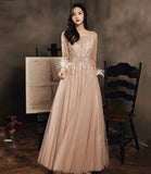 Stylish tulle lace long prom dress long sleeve evening dress HZ1023