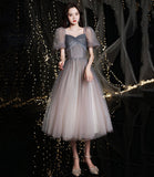 Gray tulle short A line prom dress homecoming dress HZ1023