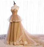 Cute tulle long A line prom dress A line evening gown HZ1023