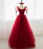 Red tulle long ball gown dress red evening dress HZ1023