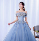 A line tulle applique long prom dress evening dress HZ1023