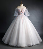 Cute tulle applique long prom gown A line evening gown HZ1023