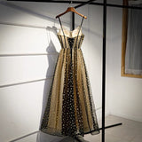 Cute v neck tulle long prom dress with stars evening gown HZ1023