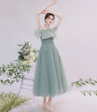 Cute tulle short prom dress green evening dress HZ1023