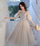 Cute tulle lace A line prom dress lace evening dress HZ1023