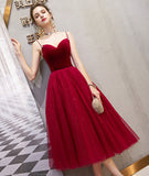 Burgundy velvet tulle short prom dress party dress HZ1023