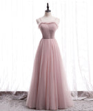Pink tulle long prom dress simple evening dress HZ1023