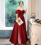 Burgundy satin long prom dress evening dress HZ1023