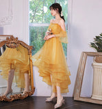 Yellow tulle short prom dress cockatil dress HZ1023