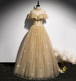 Gold A line sequins long ball gown dress formal dress HZ1023