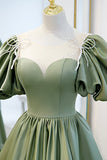 Green satin long A line prom dress evening dress HZ1023